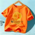 Kids Halloween short sleeve t-shirt orange graphic top boys girls holiday casual clothing - Orange