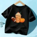 Kinder schwarzes Kurzarm T-Shirt mit suessem Kuerbis Gewurz Latte Grafik fuer Halloween. - 110cm / Baumwolle Schwarz