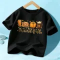 Camiseta Negra Acción de Gracias Niños Manga Corta Linda Gráfico Calabaza Fiesta. - 110cm / Negro