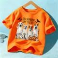 T-Shirt Enfant Orange Halloween Mignon Chien Fantôme Imprimer Manches Courtes Col Rond - Coton Orange