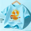 Kids blue short sleeve t-shirt with cute witch moon graphic and vintage text print. - Blue