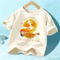 Kids short sleeve Halloween t-shirt beige crewneck graphic tee for boys and girls casual top - Apricot