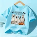 T-shirt manches courtes pour enfants chien fantome d'Halloween haut de vacances mignon - Coton Bleu