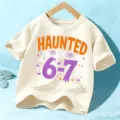 Kids Halloween short sleeve t-shirt, cute spooky ghost graphic tee top for boys and girls. - Beige Cotton