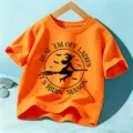 T-shirt manica corta arancione Halloween per bambini con stampa strega divertente unisex - Arancione
