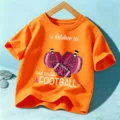 T-shirt Halloween orange pour enfants manches courtes avec imprimé citrouille de football. - Coton Orange