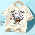 Bambini Halloween carino fantasma grafico t-shirt manica corta top beige casual per bambini - Albicocca