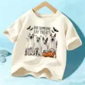 T-shirt graphique de chiens fantômes d'Halloween pour enfants à manches courtes. - Coton Beige