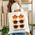Sac cabas fourre-tout en toile imprimé feuille d'érable d'automne pour shopping. - 11