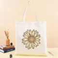 Απλή τσάντα shopper από καμβά με τύπωμα, casual τσάντα ώμου για δουλειά και καθημερινή. - Τύπωμα Ηλιοτρόπιο