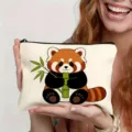 Charming red panda cartoon print cosmetic zipper pouch detail, perfect for daily storage. - Style 8