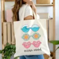 Sac cabas en toile avec imprimé lunettes rétro originales, idéal pour les courses et l'école. - 7
