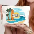 Canvas etui met rits en zomerse strand surf print, ideale make-up tas voor dagelijkse reizen. - Hawaiiaans Strand