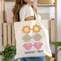 Sac cabas en toile avec imprimé lunettes rétro, sac porté épaule décontracté pour femme usage. - 1