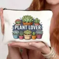 Trousse de maquillage en toile avec imprimé plantes, sac de voyage portable zippé. - Succulente