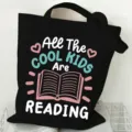 Borsa shopper in tela nera con stampa di lettura, borsa a spalla casual per studenti. - 35*40cm / Stile 9