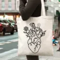Floral heart print canvas tote bag, stylish shoulder handbag for daily school and commuting use. - Style 3