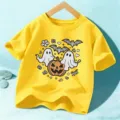 T-shirt manica corta con stampa cartone animato Halloween giallo abbigliamento per bambini - Giallo Lavato