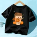 Παιδικό T-shirt Χαλοουίν φθινόπωρο κολοκύθα καφέ στάμπα κοντομάνικο κορίτσια αγόρια - 110cm / Βαμβακερό Μαύρο