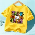 Niños Halloween camiseta amarilla de manga corta con estampado de calabaza top casual festivo - Amarillo Lavado