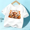Camiseta blanca de manga corta para niños con lindo diseño de vaca de las tierras altas y calabaza. - 110cm / Blanco