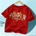 Kids short sleeve t-shirt children autumn halloween pumpkin season graphic tee top red - 110cm / Cotton Red