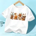 Kids halloween pumpkin coffee print short sleeve t-shirt casual cute children topwear - 110cm / Cotton White