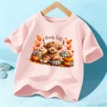 Camiseta rosa de manga corta para niños, bonito top casual con gráfico de vaca y calabaza. - 110cm / Rosa