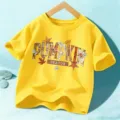 Kinder gelbes Kurzarm T-Shirt mit Herbst Kürbis Grafik für den Alltag und Freizeit Wear - Baumwolle Gelb
