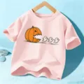 Kids cute pink short sleeve t-shirt featuring fun Halloween pumpkin and ghost graphic print. - 110cm / Pink Cotton