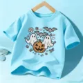 Bambini Halloween Maglietta Manica Corta Azzurro Zucca Fantasma Abbigliamento - Cotone Blu