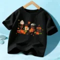 Camiseta negra de manga corta para niños, top gráfico de café de calabaza de otoño. - 110cm / Estilo Algodón Negro