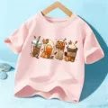 Kids Halloween Short Sleeve T-Shirt Pink Pumpkin Coffee Cup Print Casual Holiday Top - 110cm / Cotton Pink