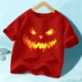 Κόκκινο παιδικό κοντομάνικο t-shirt με στάμπα κολοκύθας Halloween παιδική παραλλαγή. - 110cm / Πλυμένο Κόκκινο