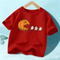 Red Halloween short sleeve kids t-shirt with funny pumpkin and ghost graphic print. - 110cm / Washed Red