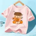 Paidiko roze kontomaniko t-shirt me omorfo stampa kolokytha gia to Halloween top! - 110cm / Ροζ Βαμβάκι