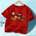 Camiseta de manga corta de otoño para niños, camiseta roja con motivo de calabaza, estilo festivo. - 110cm / Rojo Lavado