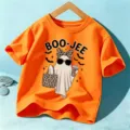 Kinderen Halloween Spook Print Oranje Korte Mouw T-Shirt Schattige Feestelijke Top - Oranje Katoen