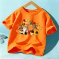 Kinderen herfst oranje t-shirt met schattige kabouter en pompoen print voor feestdagen. - Oranje