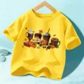 Niños Halloween Calabaza Café Manga Corta Camiseta Amarilla Top Festivo Casual Infantil - Amarillo Lavado