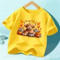 Cute highland cow autumn pumpkin kids short sleeve t-shirt casual yellow fall top - Yellow