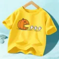 Camiseta amarilla de manga corta para niños con divertido estampado de calabaza y fantasmas. - Amarillo Lavado