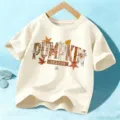 Kinder beige Kurzarm T-Shirt mit Kürbis Motiv, lässige Herbst Feiertag Kleidung für Jungen Mädchen - Baumwolle Aprikose