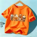 Kids Halloween pumpkin coffee t-shirt short sleeve orange casual holiday top for boys girls - Cotton Orange