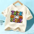 Camiseta Manga Corta Niños Halloween Lindo Calabaza Fantasma Gráfico Casual Top - Algodón Beige