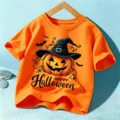 Παιδικό πορτοκαλί κοντομάνικο μπλουζάκι Halloween με χαριτωμένο σχέδιο κολοκύθας. - Portokali Vamvaki