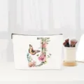 Watercolor floral letter J makeup bag, elegant canvas cosmetic storage pouch for travel. - Letter J