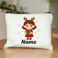 Trousse de toilette de Noël nom personnalisé vue détaillée, sac zippé de vacances festif. - Style 18