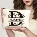 Pochette de maquillage personnalisée en toile lettre D zippée trousse de toilette chic - Lettre D