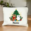 Pochette zippée blanche motif ours de sapin de Noël personnalisée vue détaillée - Style 11